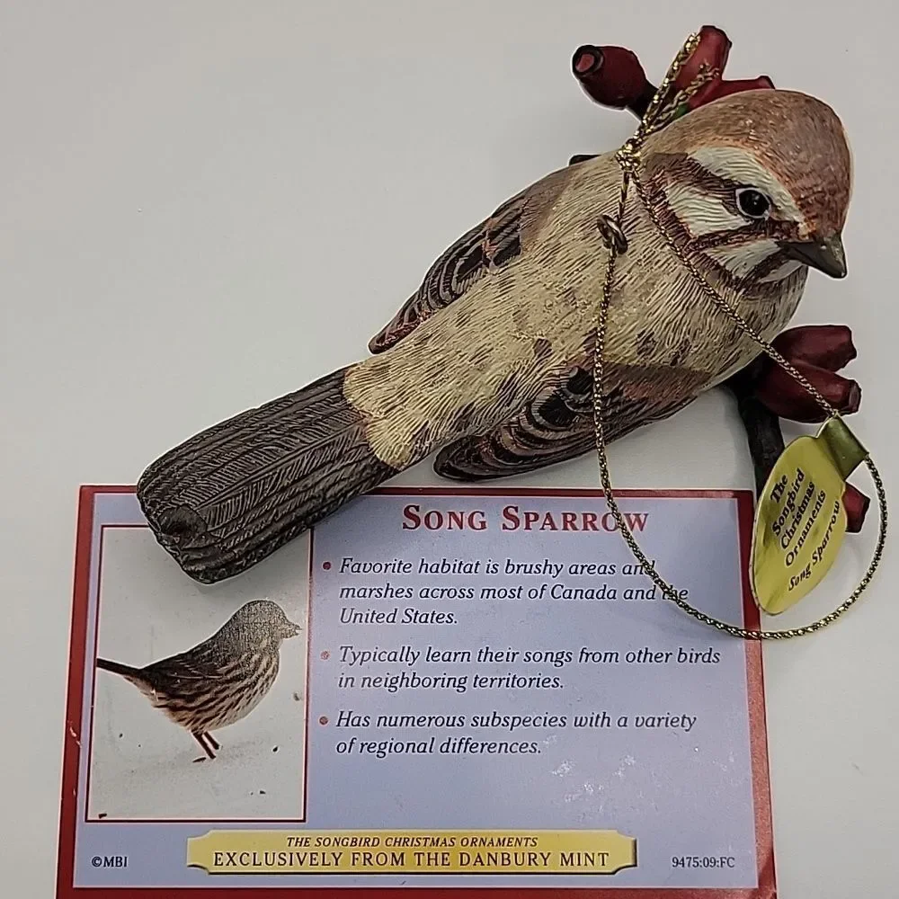 Danbury Mint Christmas Songbird Ornament Song Sparrow Retired